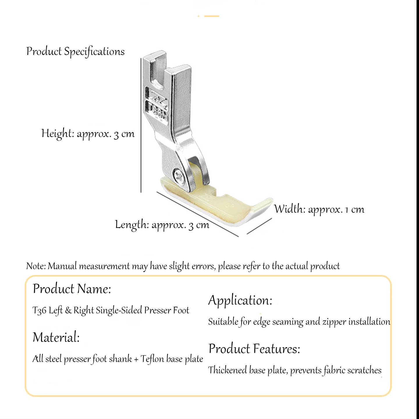 T36LN T36N Single Side Teflon Presser Foot For Industrial Flat Sewing Machine, Double Layer Wear Resistant Teflon Sole Plate Sol view 5