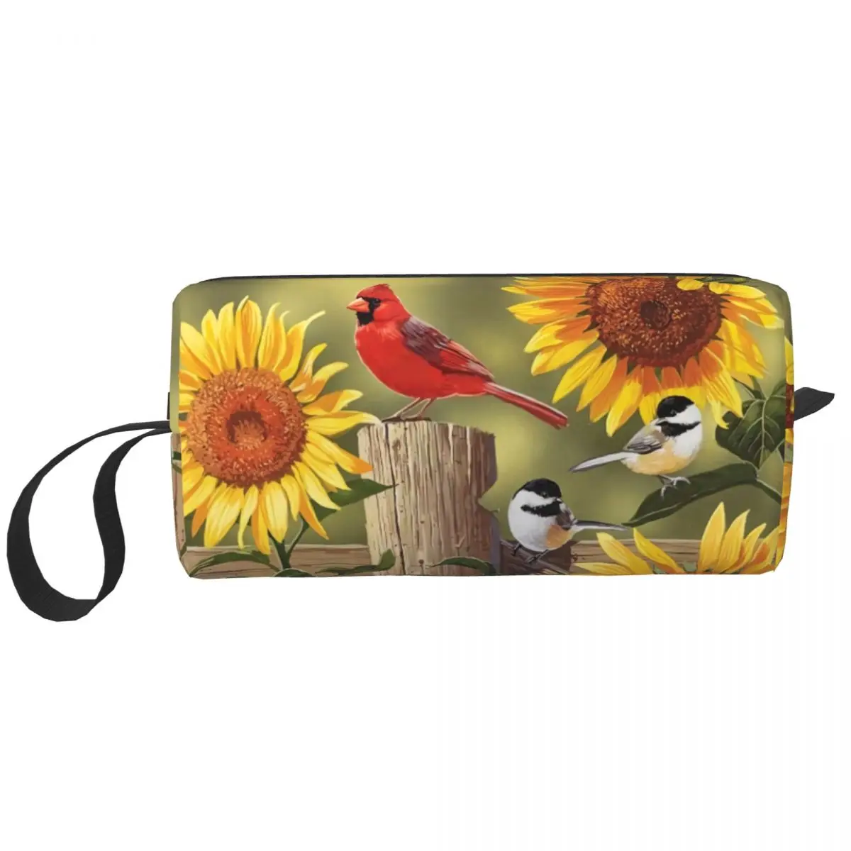 Custom Sunflower And Songbirds Makeup Bag for Women Travel Cosmetic Organizer Fashion Storage Toiletry Bags