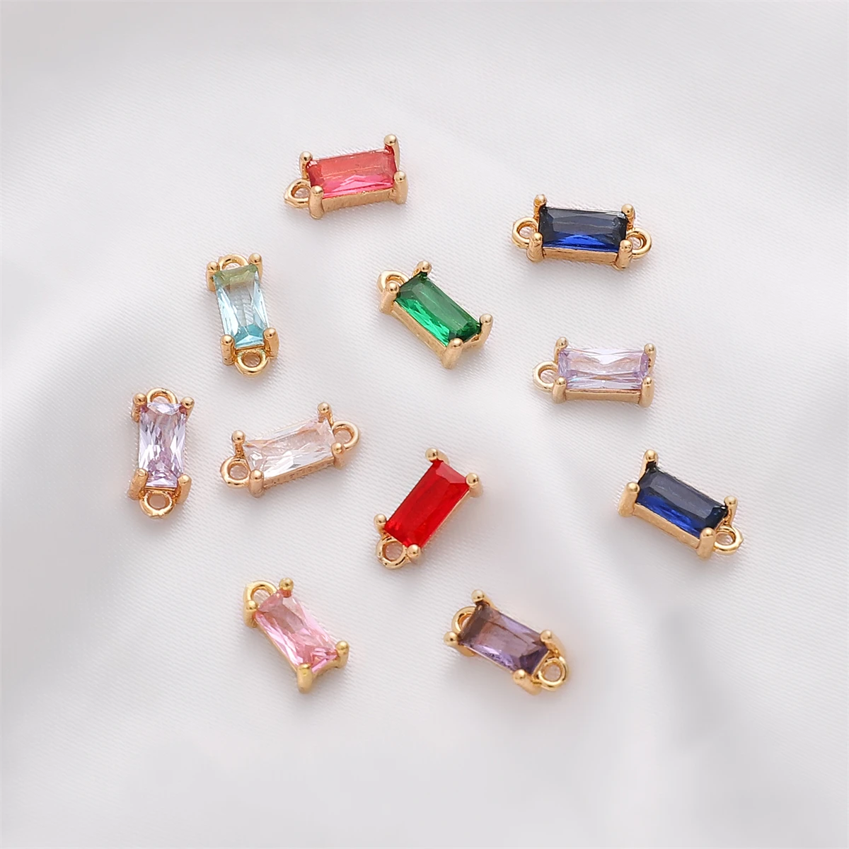 2pcs 14K Gold Plated Brass Inlaid With Zircon Rectangle Pendant Connector DIY Jewelry Accessories Bracelet Necklace Making