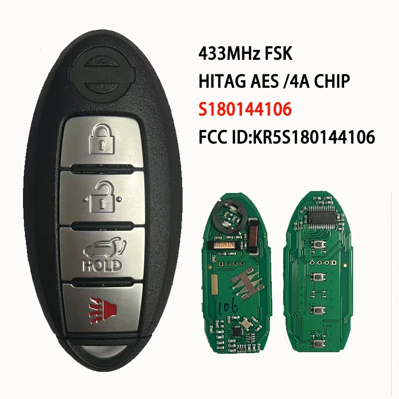 S180144106 433MHz 4A-PCF7953M Keyless Smart Remote Car Key Fob For Nissan Rogue X-Trail 2014 2015 2016 KR5S180144106