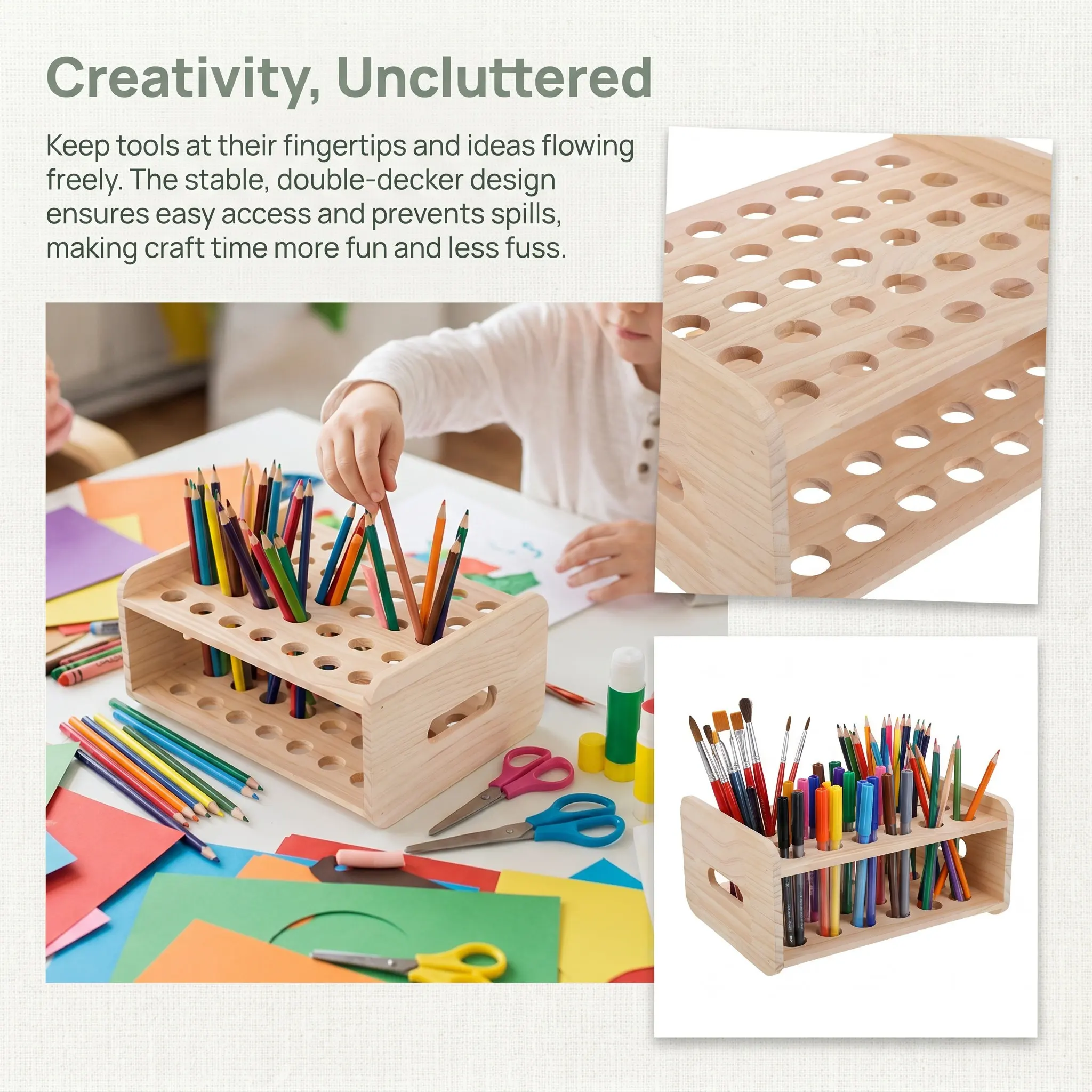 Wood 35 Holes Scissor Storage Holder Desktop Rack Organizer Two Tier Scissor Stand for School Art Workspace Barber Salon