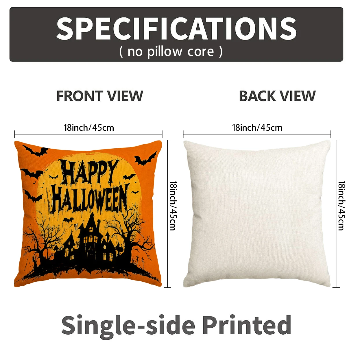 4pcs Retro Witch Pumpkin Bat Castle Printed Pillowcase, Halloween Home Decoration Sofa Cushion Cover (without Pillow Core)