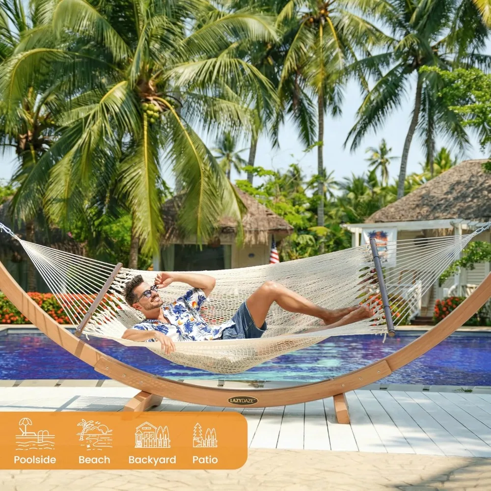 2 Person Caribbean Rope Hammock with 13 FT Natural Wood Stand