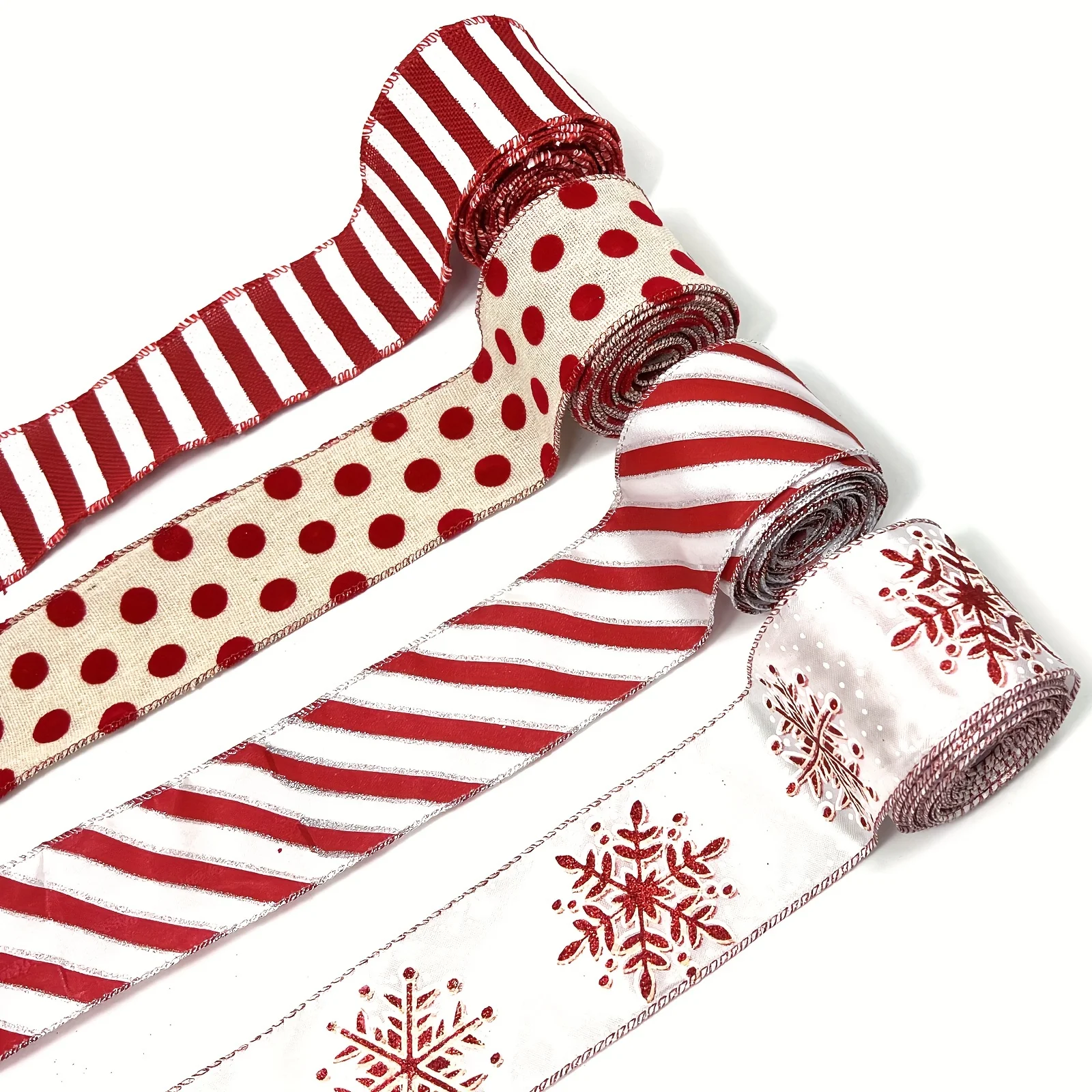 1pc 5 Yards Christmas Wired Edge Ribbons Red And White Stripes Ribbon Candy Cane Ribbons DIY Craft Ribbons For Xmas Tree Decor