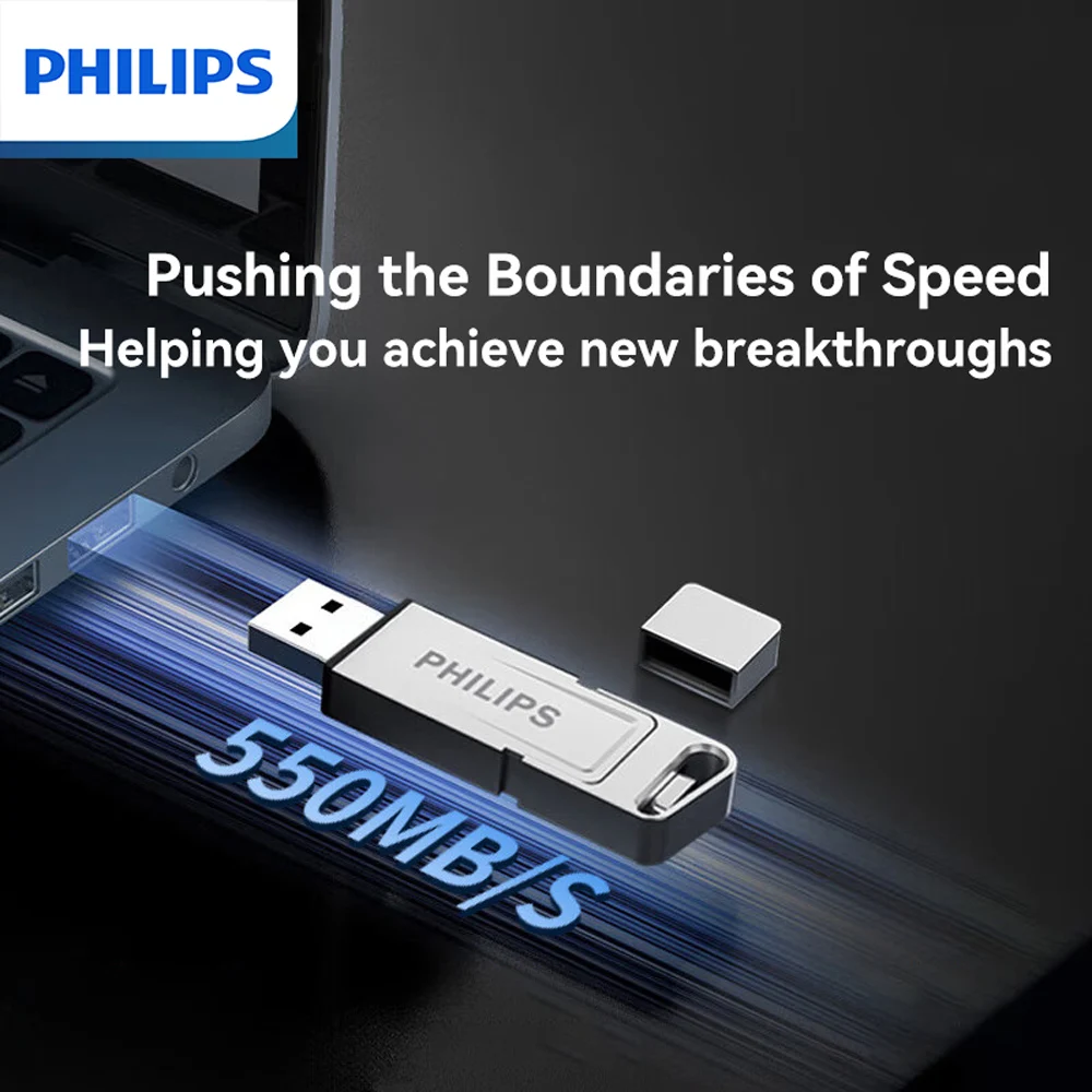 필립스 고속 듀얼 포트 솔리드 스테이트 USB 플래시 드라이브 듀얼 인터페이스 USB-A&TYPE-C 모바일 컴퓨터/이중 용도 USB 플래시 드라이브