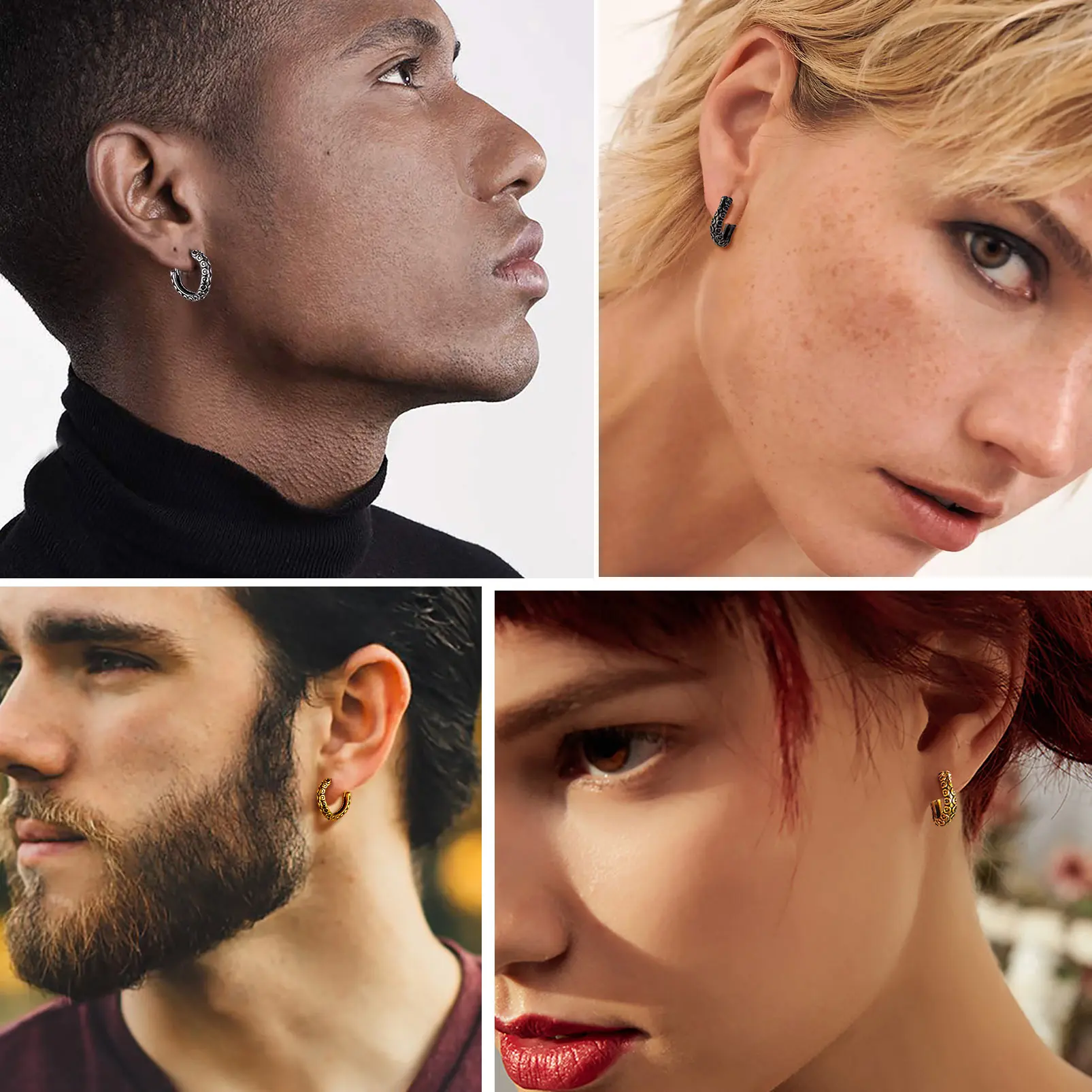 U7 Stainless Steel Animal Charm Small Hoop Earrings Snake Octopus Tentacles Huggie Earring Gothic Punk Unisex Ear Jewelry Gift
