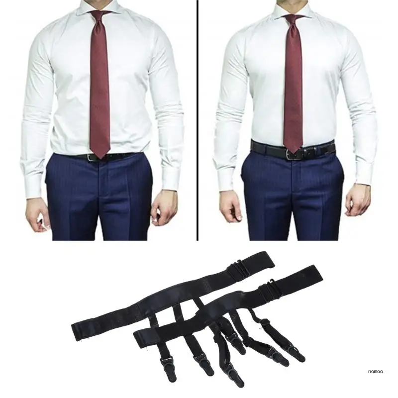 1 Pair Men Shirt Stay Belt with Non-slip Locking Clips Adjustable Lock Shirts Tuckers Leg Thigh Suspender Garters Strap