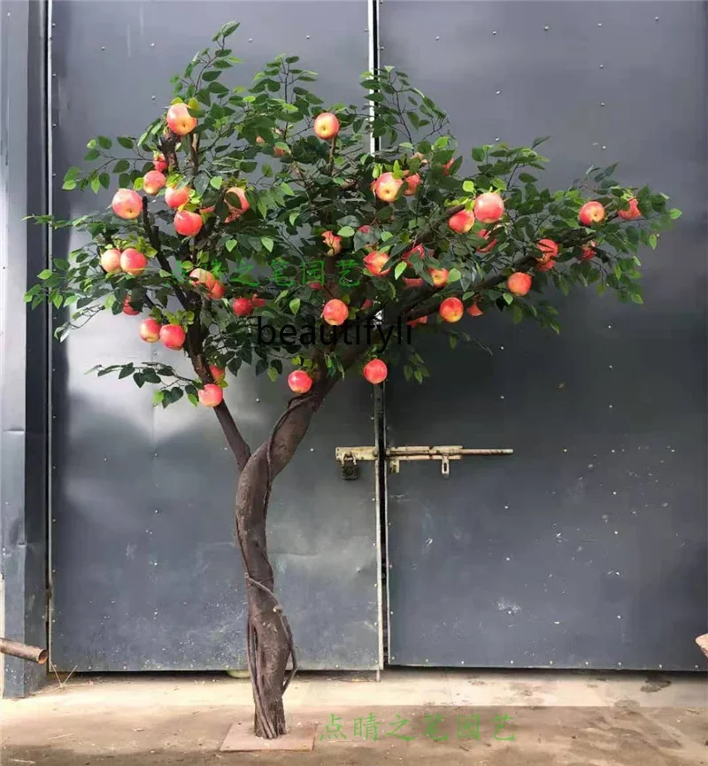 Y Simulation Apple Tree Persimmon Orange Hawthorn Fake Water Fruit Tree Decoration Solid Wood Large Decoration