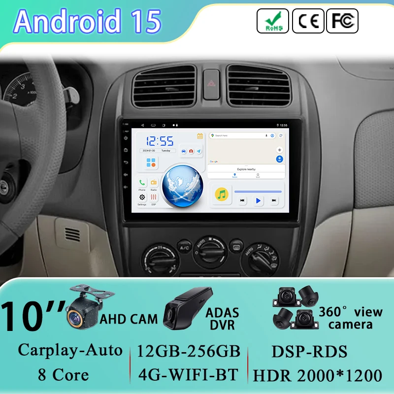 

Головное устройство Android Auto для Mazda 323 BJ 2000-2003 Автомобильный радиоприемник Мультимедийный видеоплеер Carplay GPS-навигация Стерео без 2din DVD