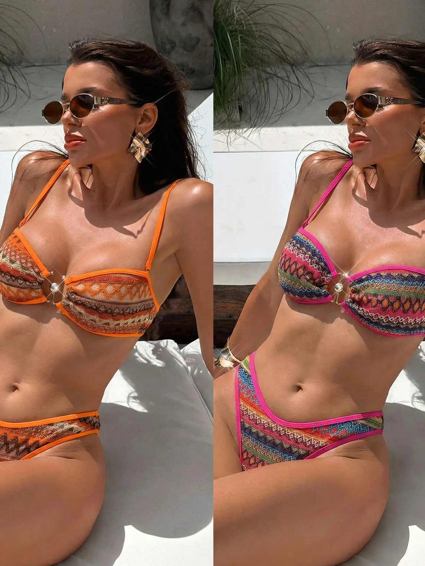 Beach Bikini Swimming Suit Geometric Pattern Knot Weave Beachwear Women's Sportswear Yoga Fitness Fan Gear Saint Source Brand