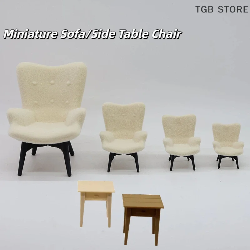 

1Pcs Mini Plush Sofa Chair Side Table Furniture Model Decor Simulation Single Person Sofa
