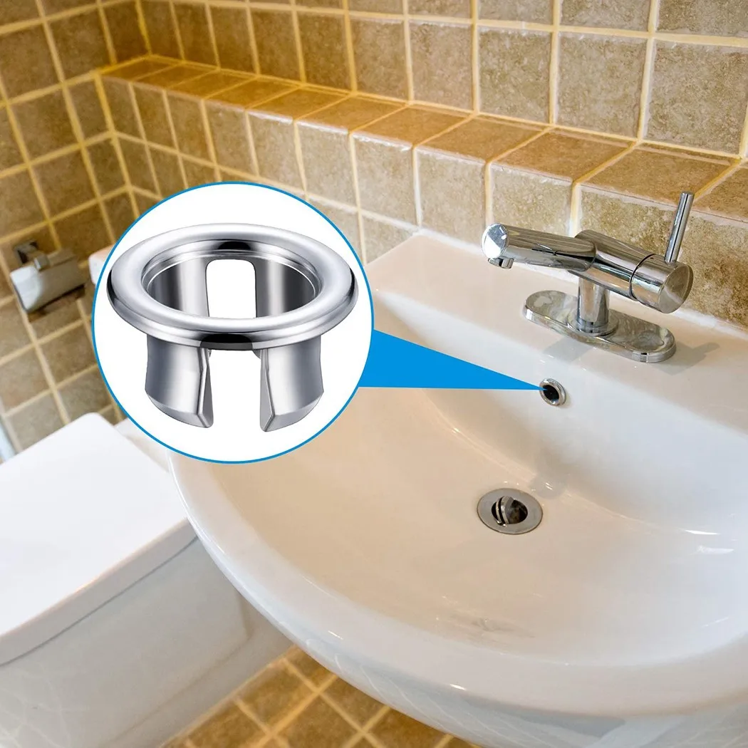 4PCS ABS Plastic Bathroom Kitchen Basin Sink Overflow Cover Ring Insert Replacement Chrome Hole Round Drain Cap Basin Accessory