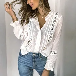 TEELYNN boho Long Sleeve Floral lace Blouse Shirt Women Tops Vintage White cotton 2023 autumn Blouses Casual office lady blusas