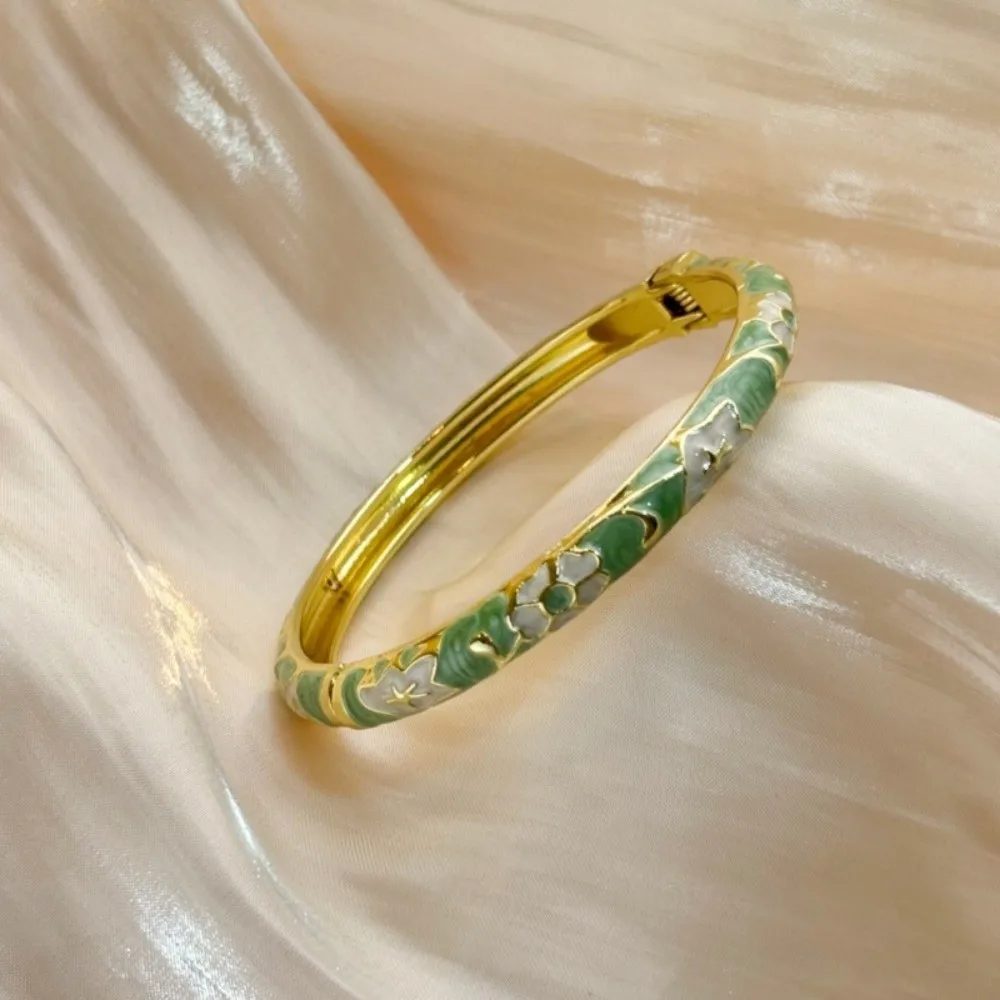 Elegant Colorful Vintage Cloisonne Bangle Enamel Traditional Flower Bangle Open Cuff Classic Women's Hand Bracelet Girls