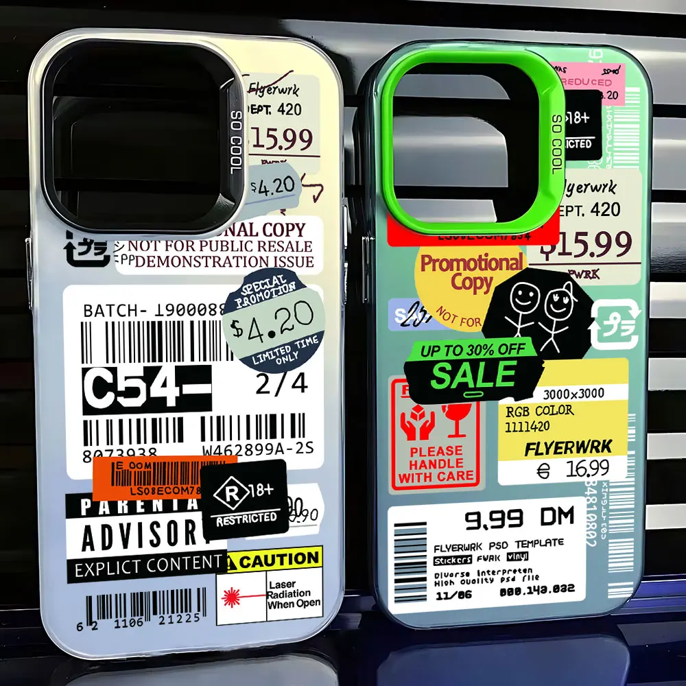 Luxury Stamp Label Barcode Case for Samsung A73 A72 A55 A54 A53 A35 A34 A33 A32 A30 A24 A23 A22 A14 A05 4G 5G Matte Shockproof