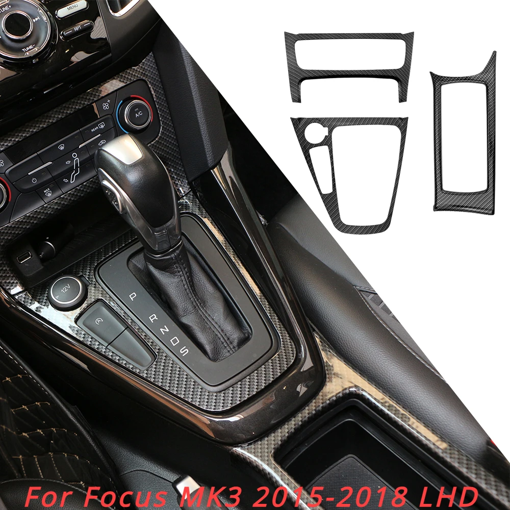 For Ford Focus 3 MK3 2015 - 2018 ST LHD Gear Shift Panel Cover AC Outlet Trim ABS Carbon Fiber Inner Stickers 3pcs/set