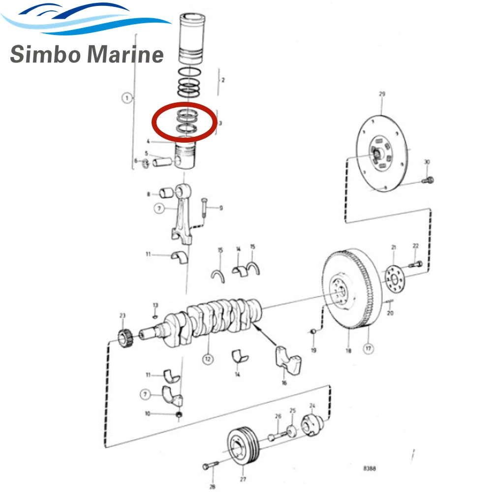 92mm 3817033 876528 Volvo Penta Marine Diesel Piston Ring Kit Piston AD KAD KAMD TAMD TMD 31 41 43