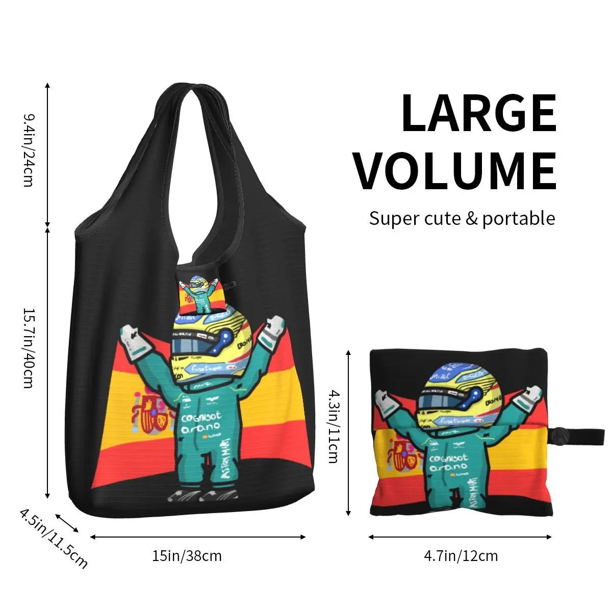 Alonso-sacola de compras estilo kawaii com bandeira, bolsa portátil, bolsa de ombro, alonso, esportes, motocicleta, kawaii