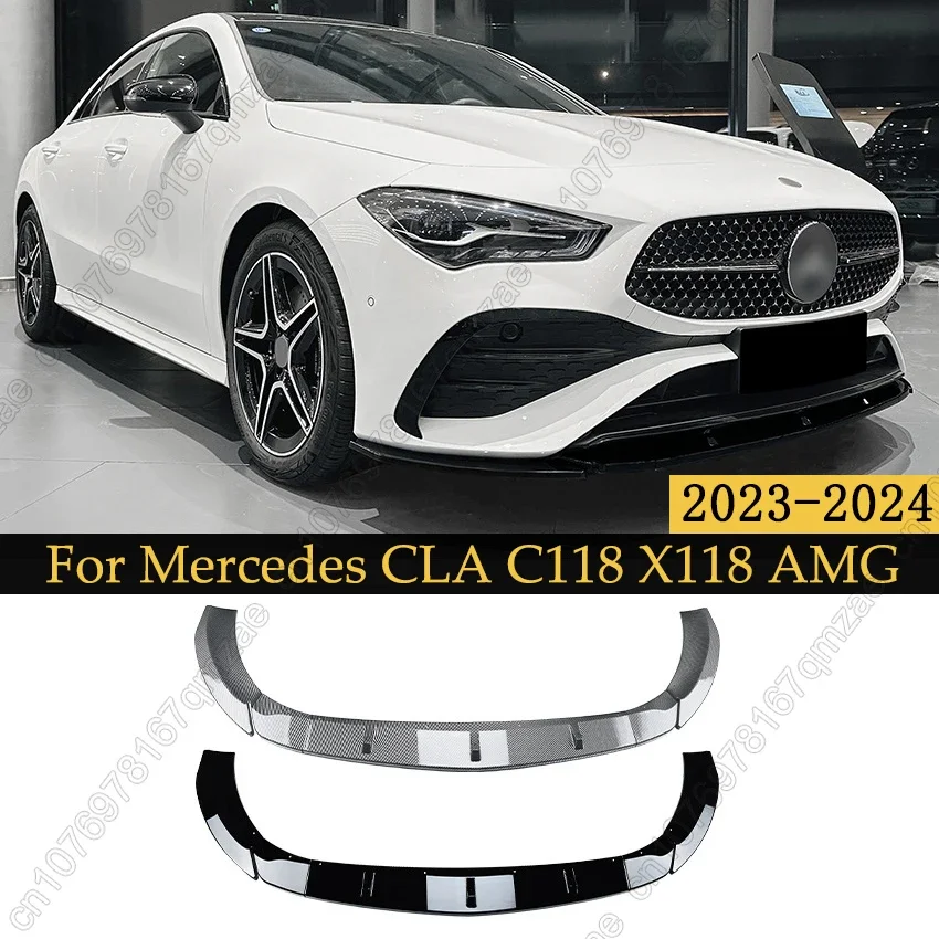 3Pcs Front Bumper Lip Splitter For Mercedes Benz CLA C118 A180 AMG 2023-2024 Front Bumper Lip Diffuser Spoiler Tuning Body Kit