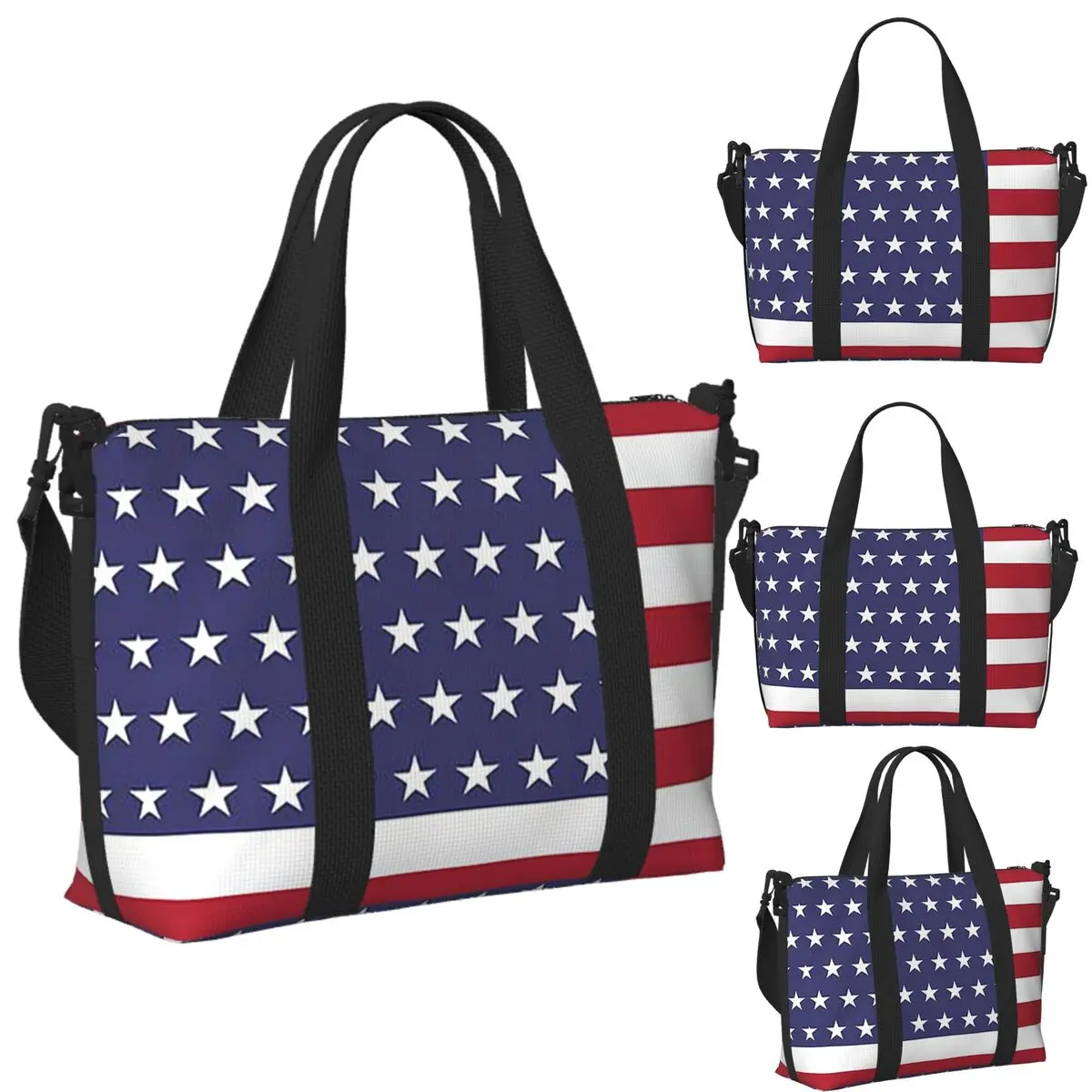 

Custom American Flag Graphic Design Beach Travel Bag Large Capacity Tote Bags for Gym Yoga Women Shopping Duffle Shoulder Bag
