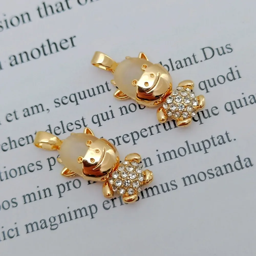 

14K Gold-plated Accessory, Cute Cow Inlaid Zircon Cat's Eye Pendant Small Pendant, DIY Handmade Jewelry