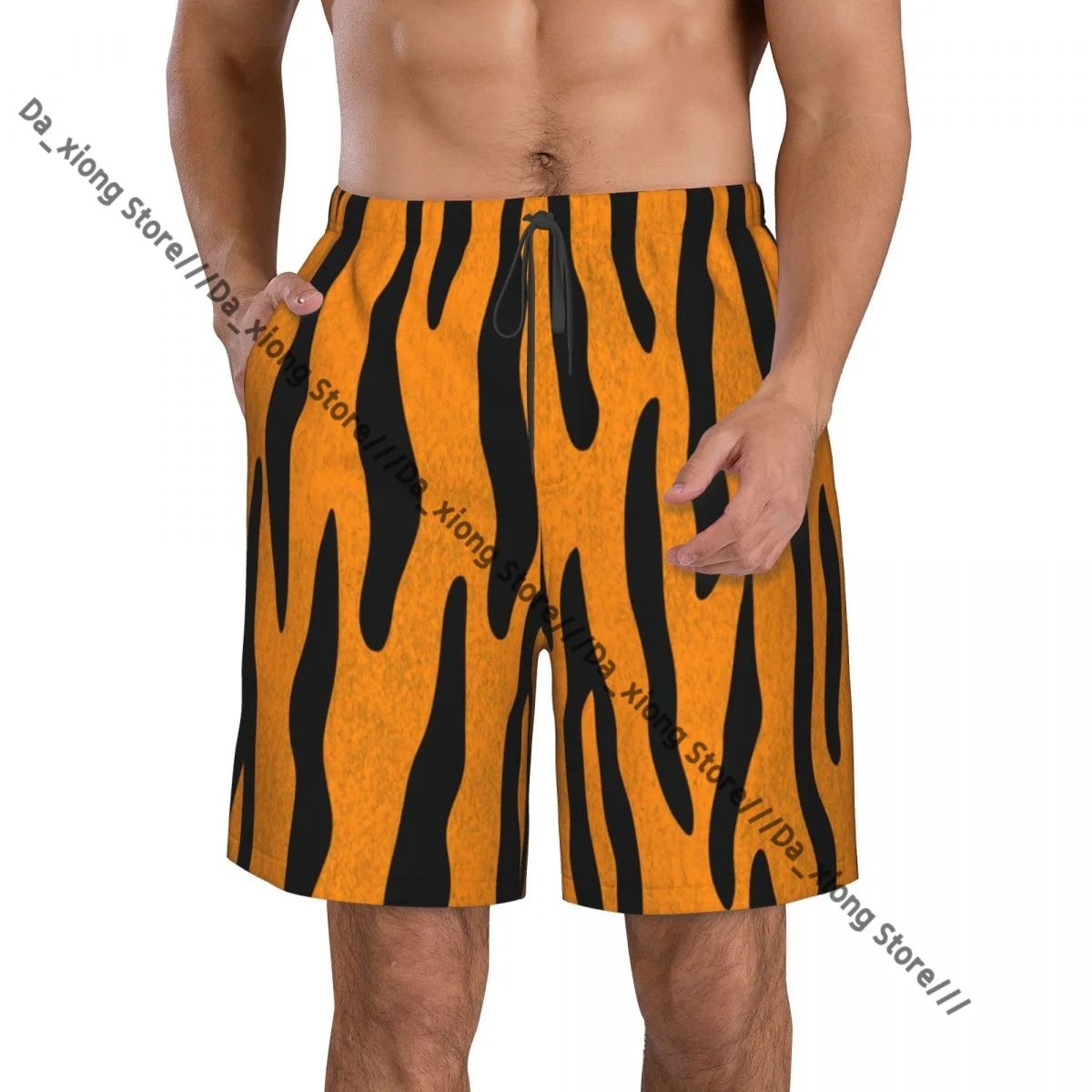 Tiger Skin Pattern Quick Dry Swimming Shorts For Men Swimwear Swimsuit Trunk Bathing Beach Wear