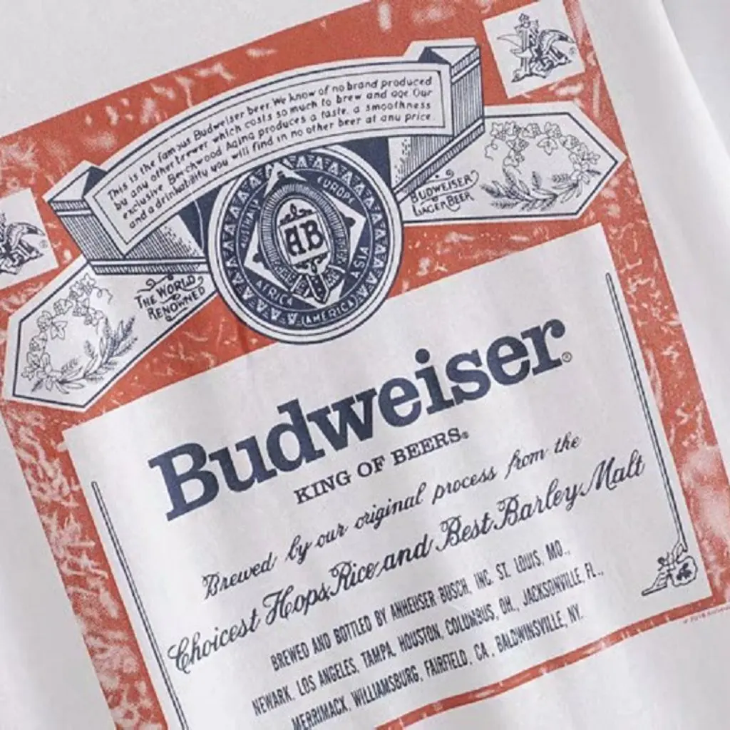 

Женская белая винтажная футболка с буквенным принтом Budweiser, летний топ с короткими рукавами, свободный крой в европейском и американском стиле для студентов