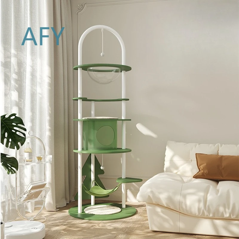 Medium Cat Climbing Frame for Cats Wrought Iron Solid Wood Cat Tree Space Capsule Nest Scratching Board Play Center Activity