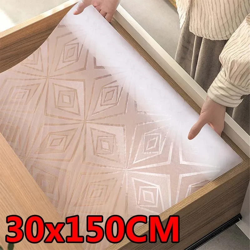 30x150cm Transparent Non-Slip Drawer & Shelf Liners Non Adhesive Cabinet Liner for Kitchen Cabinet Pantry Shelves Under Sink Mat