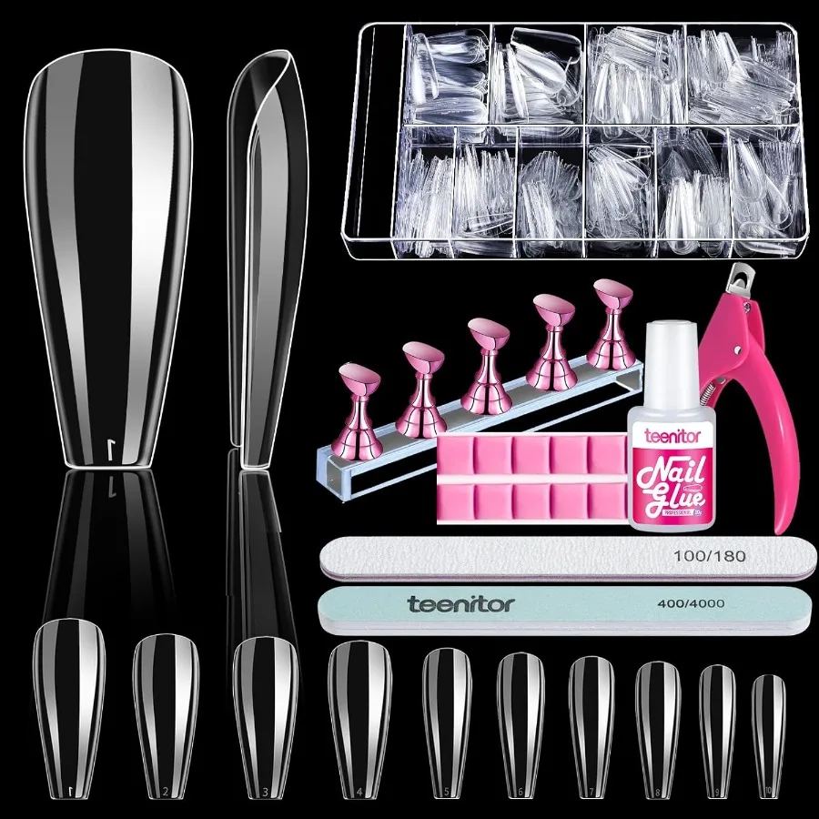 

600 Pcs Clear Coffin Nail Tips Acrylic Nail Kit Clear Pr On Nails Long Fake Nails Coffin Nail Tips Full Cover Acrylic Nail Clip
