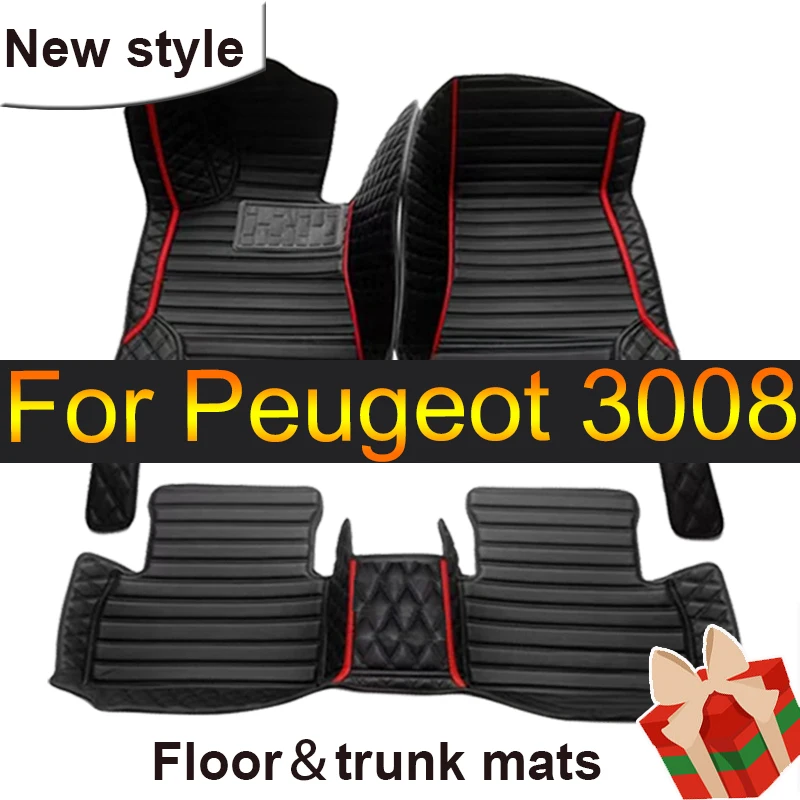 Car Mats For Peugeot 3008 P84 2017~2023 Leather Floor Mat Carpets Protective Pad Rugs Interior Parts Car Accessories 2018 2019