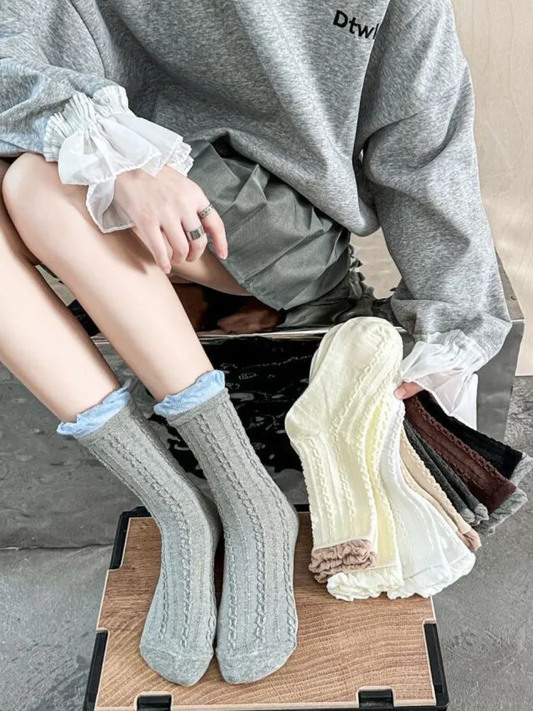 Calcetines Miu hasta la pantorrilla con diseño de burbujas y nudo, estilo escolar dulce para niñas, de algodón transpirable que absorbe la humedad, hasta la rodilla.