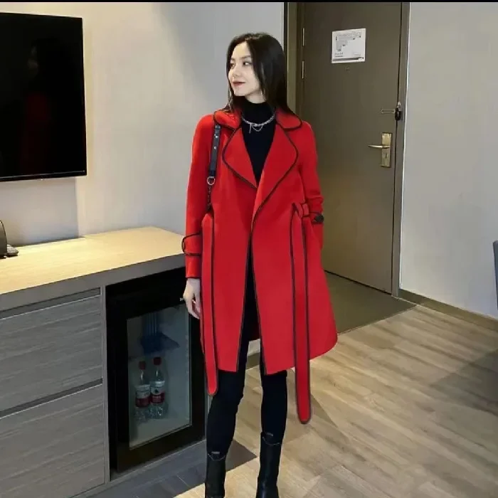 Women's Fashion Winter High-End Double-Sided Woolen Coat Stylish Medium-Length Jacket For Women Korean Version
