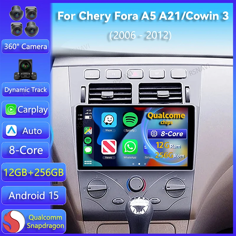 

Автомобильный радиоприемник Android 15 для Chery Fora A5 A21 2006-2010 Cowin 3 A21 2010-2011 Carplay Auto GPS 2Din Видео Стереоплеер WIFI+4G