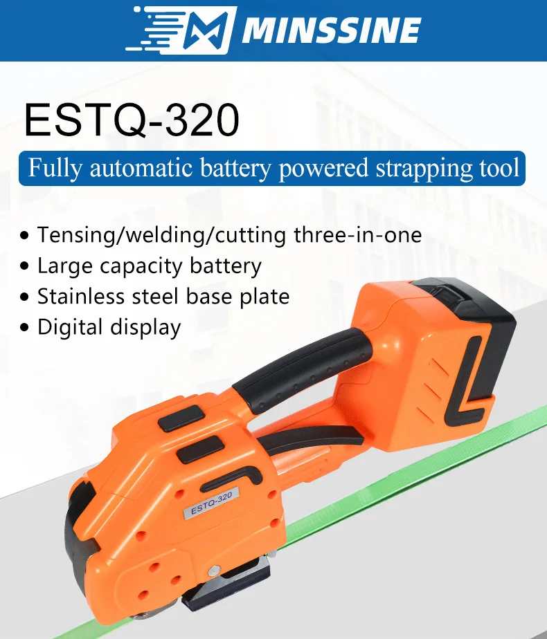 2026 New Fully Automatic Battery Powered ESTQ-320 Strapping Machine For 13/16mm PP And PET Strap Battery Strapping Tool