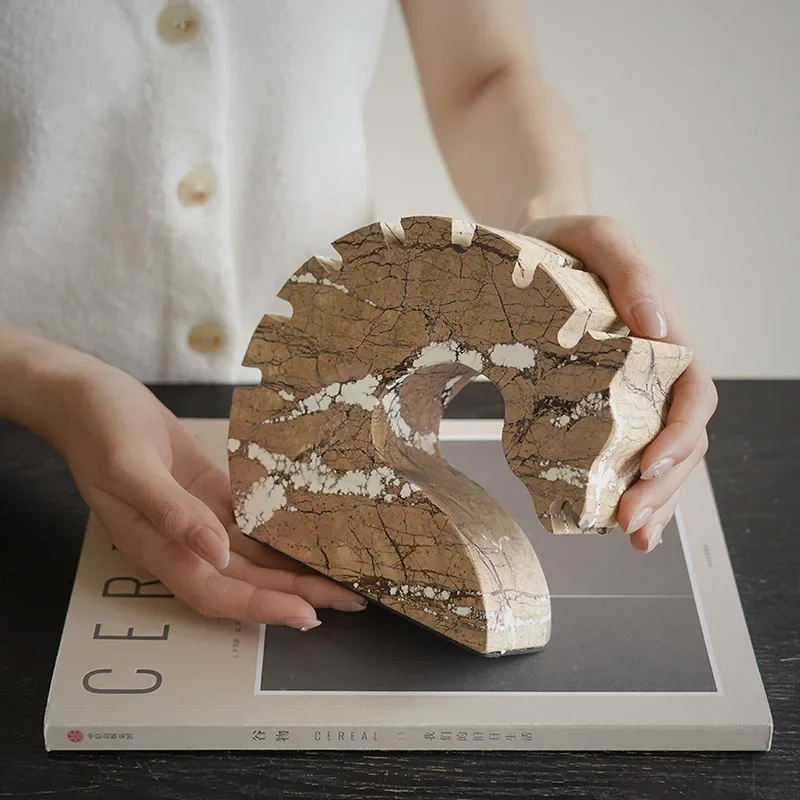 【Natural】2Pcs Natural Marble Bookends Heavy‑Duty Stone Book Stopper Art Sculpture Book Holder Office Desktop Home Shelf Decor