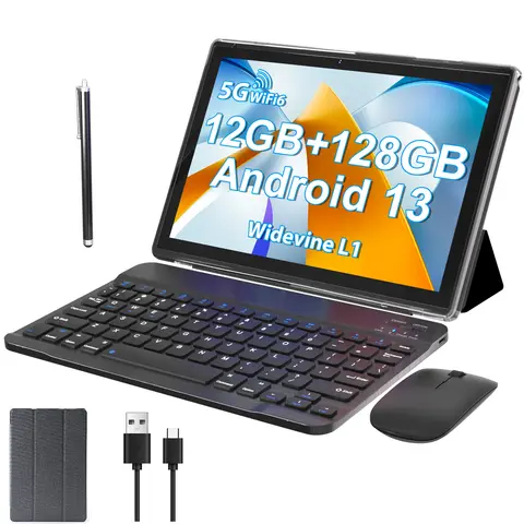 ZZB TABLET Android 13 Tablet 10 Inch, 12GB(6+6 Expand) RAM + 128GB ROM, Octa Core, 5G WiFi, with Keyboard, Mouse, Case