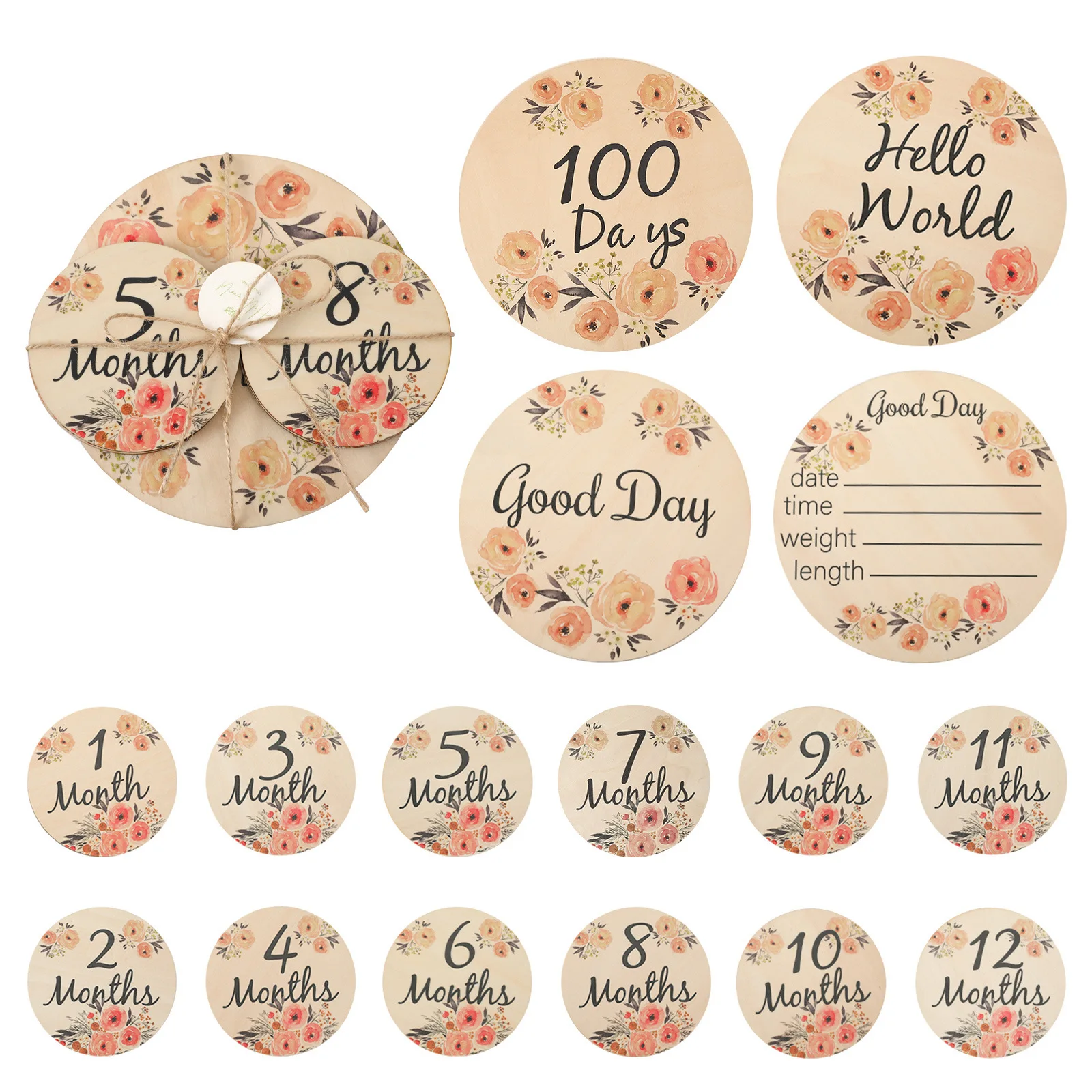 6/8pc Newborn Baby Photography Accessories Flower Wooden Board Baby Souvenirs Hundred Day Milestone Birthday Shooting Prop - view 5