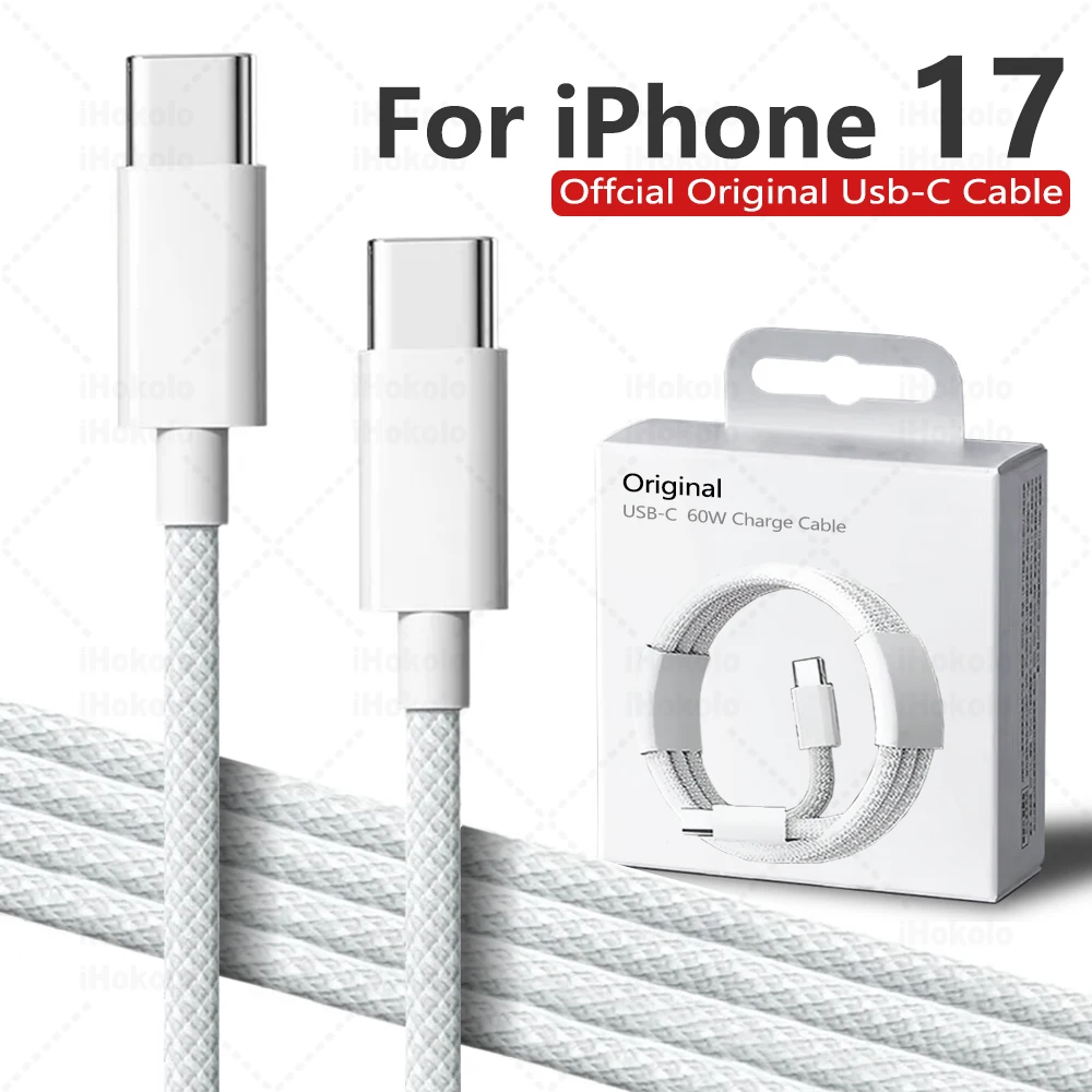 

Original USB-C Cable For Apple iPhone 17 Pro Max PD 60W Fast Charging For Huawei Xiaomi Samsung Type C Weaving Cable Accessories