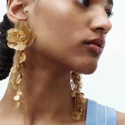 Vedawas 2024 New Multilayer Alloy Flower Tassel Earrings,Exaggerated Elegant Retro Banquet Wedding Women accessories