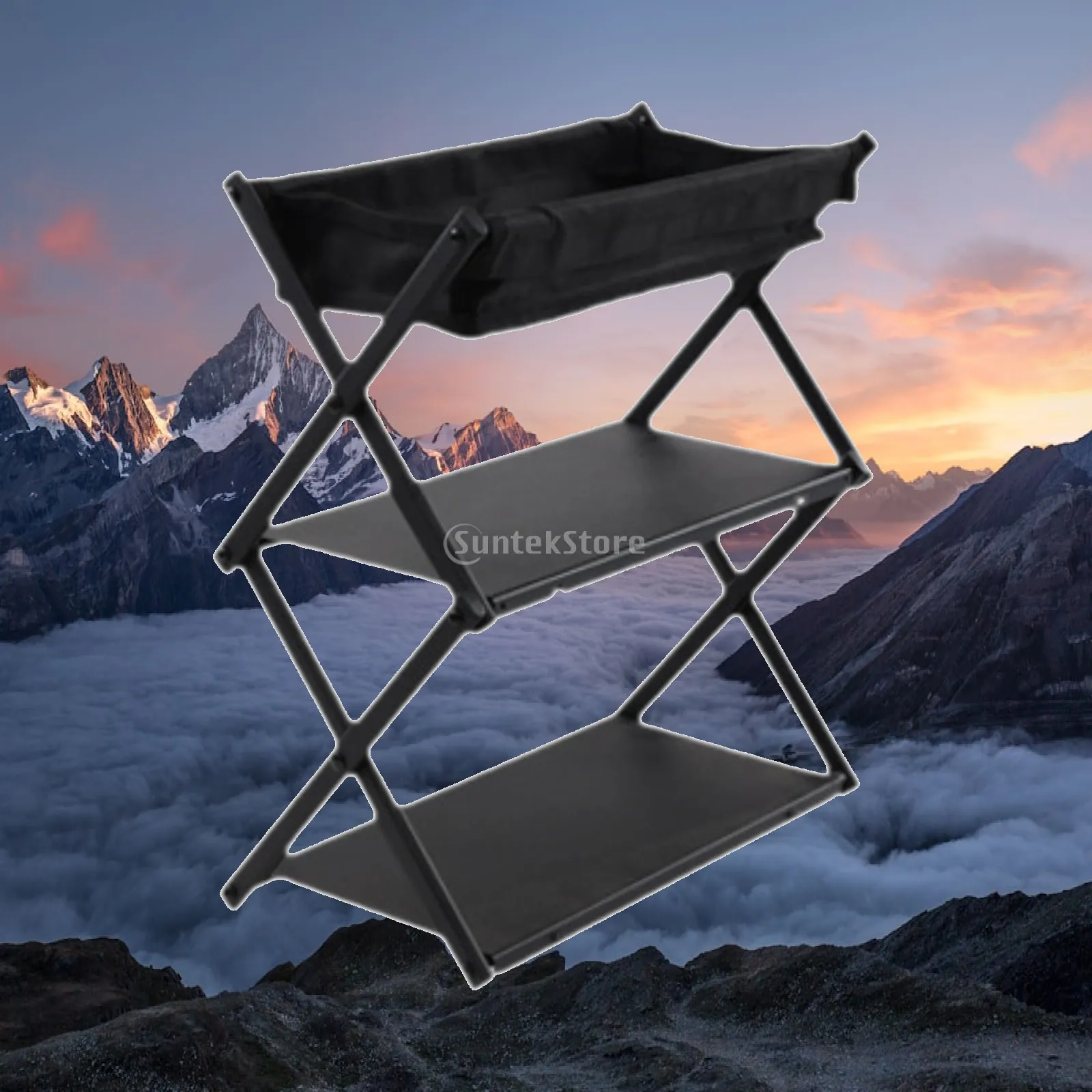 Folding Camping Table Rack Lightweight Aluminum Iron Three Level Organizer Portable Outdoor Shelf for BBQ Beach