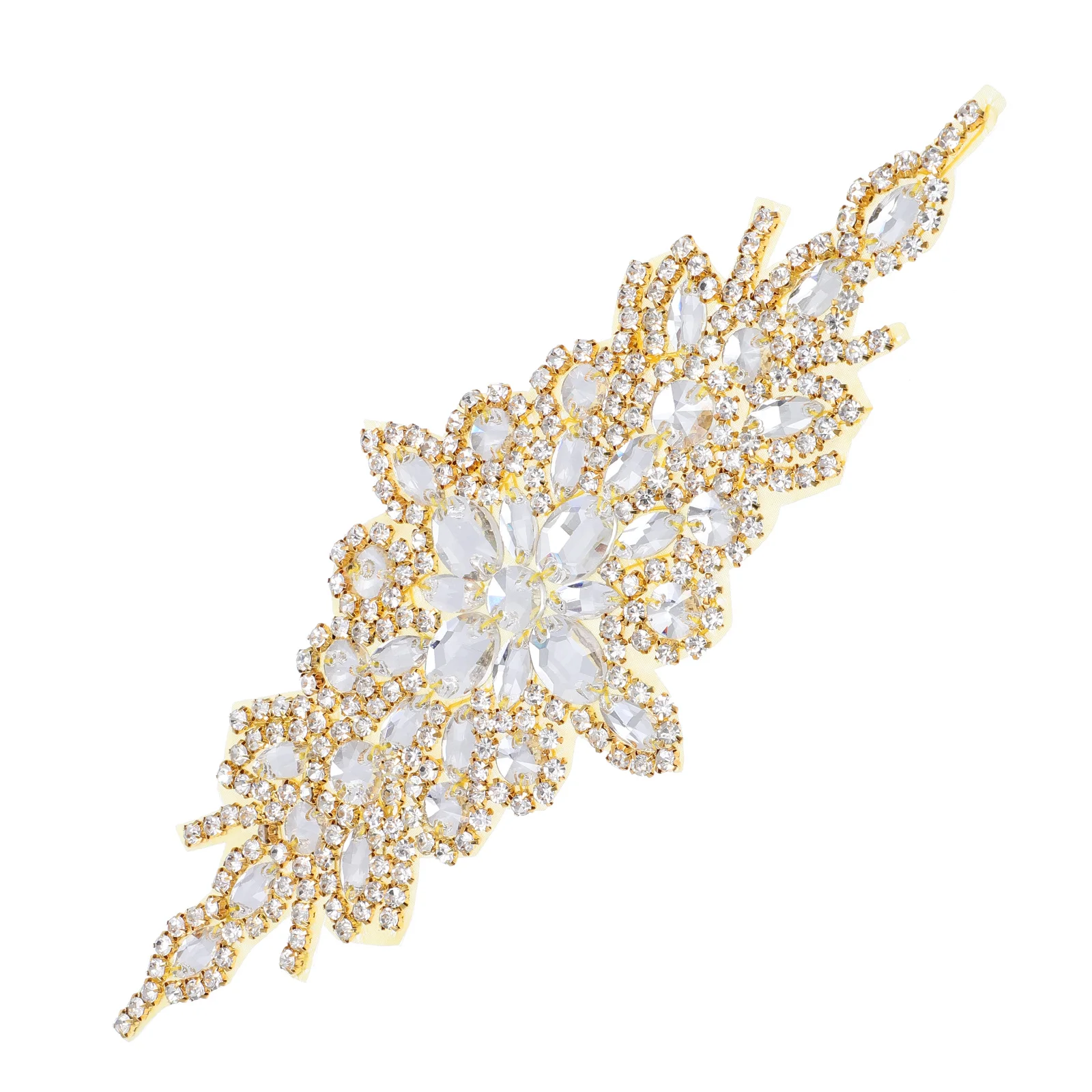 Wedding Rhinestone Applique Decor Bridal Accessory Shiny Sash Patch Premium Material Long Lasting Rhinestone Applique