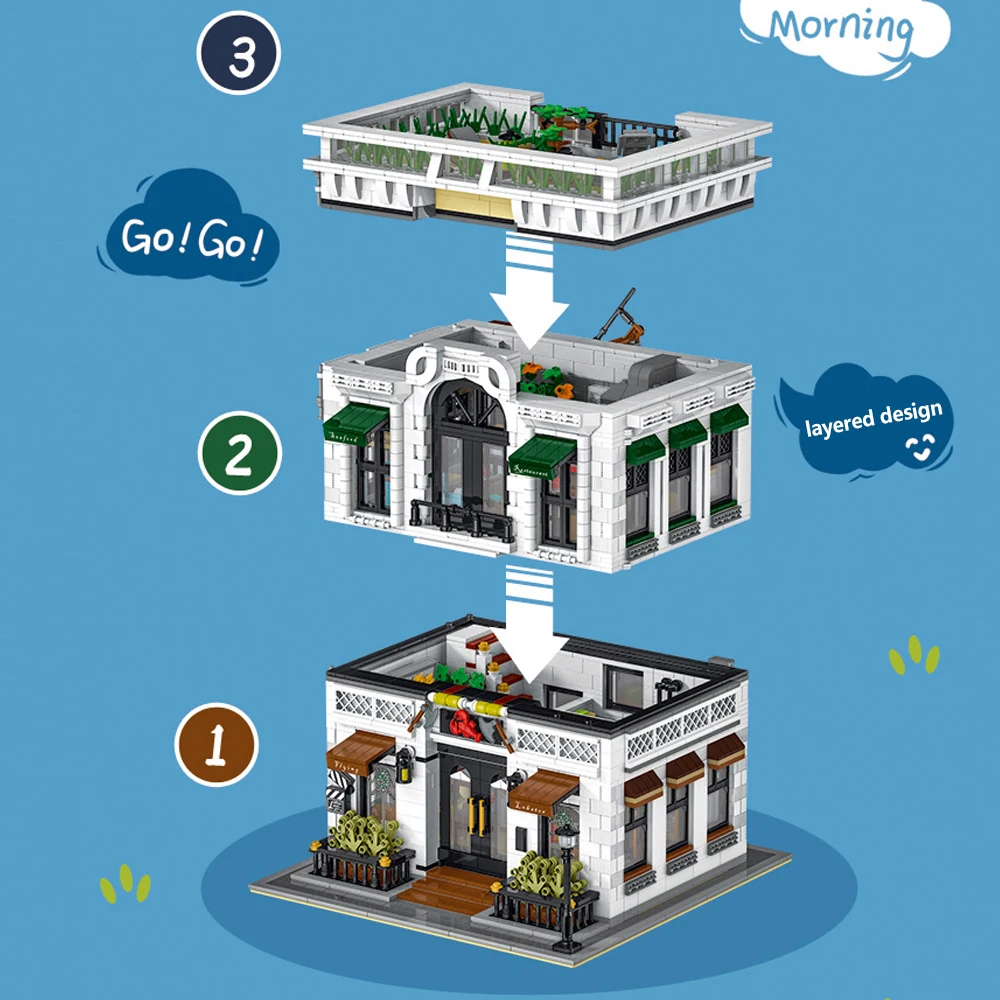 4132 pezzi, set di blocchi da costruzione per ristoranti di frutti di mare, kit di costruzione di case modulari MOC, edifici di paesaggi stradali urbani, regalo per affilisti