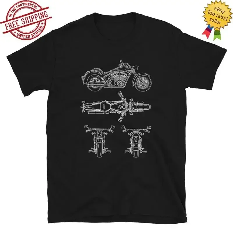 Interstate Men'S T Shirt Vintage Motorcycle Chopper Blueprint