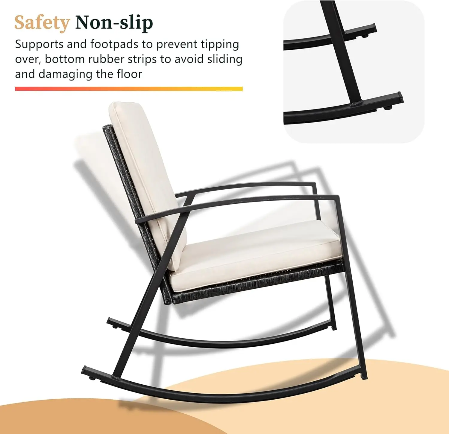 3 Pieces Patio Set Outdoor Wicker Patio Furniture Sets Modern Rocking Bistro Set Rattan Chair Conversation Sets with Coffee