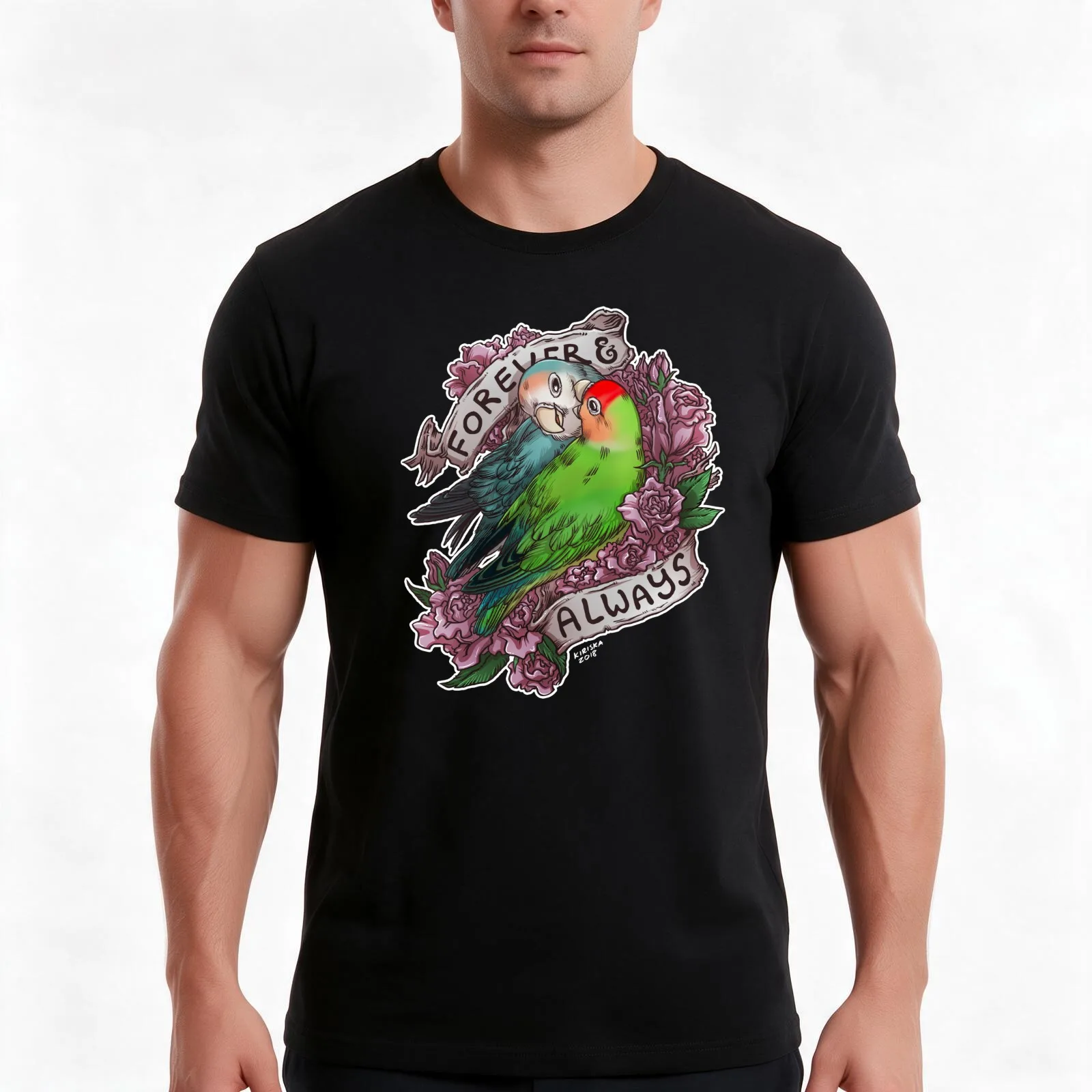 Forever and Always (peach-faced lovebird) T-Shirt, Summer Casual Cotton Tee, Oversized Streetwear Tops, Vintage Graphic Print