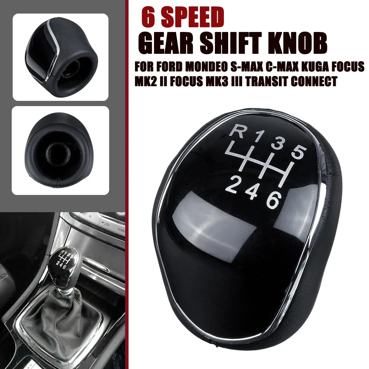 5/6 Speed Gear Shift Knob For Ford Mondeo Mk4 S-Max C-Max Focus Mk2 Kuga Leather Shifter Lever Arm Headball Accessories