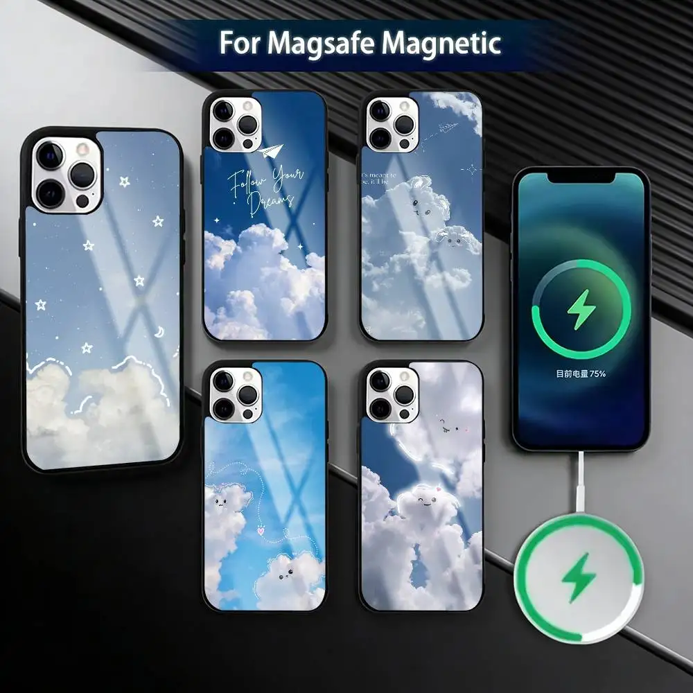 Simple Cloud Letters Pattern  Phone Case For iPhone17,16,15,14,13,12,11 Plus,Pro Magnetic with Magsafe Wireless Charging