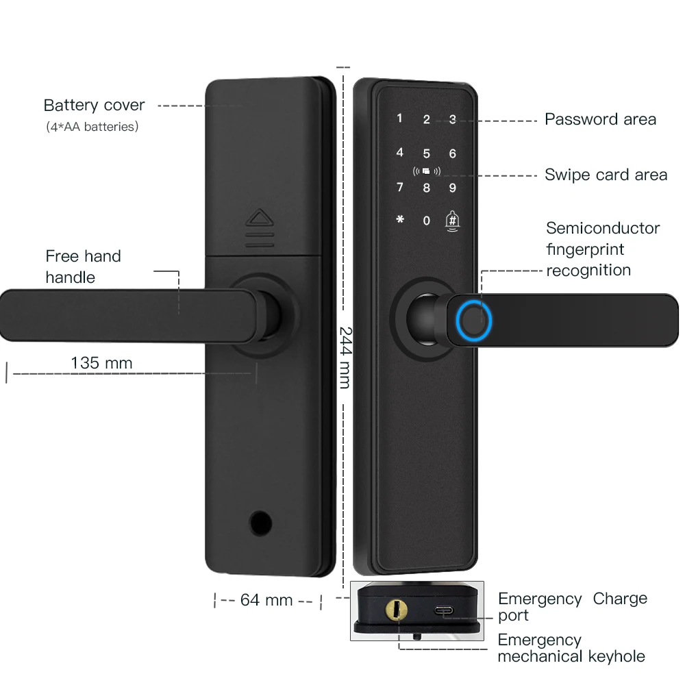 Smart Door Lock Bluetooth-compatible TTLock APP Digital Electronic Lock Smart Home Wooden Door Lock Fingerprint view 3