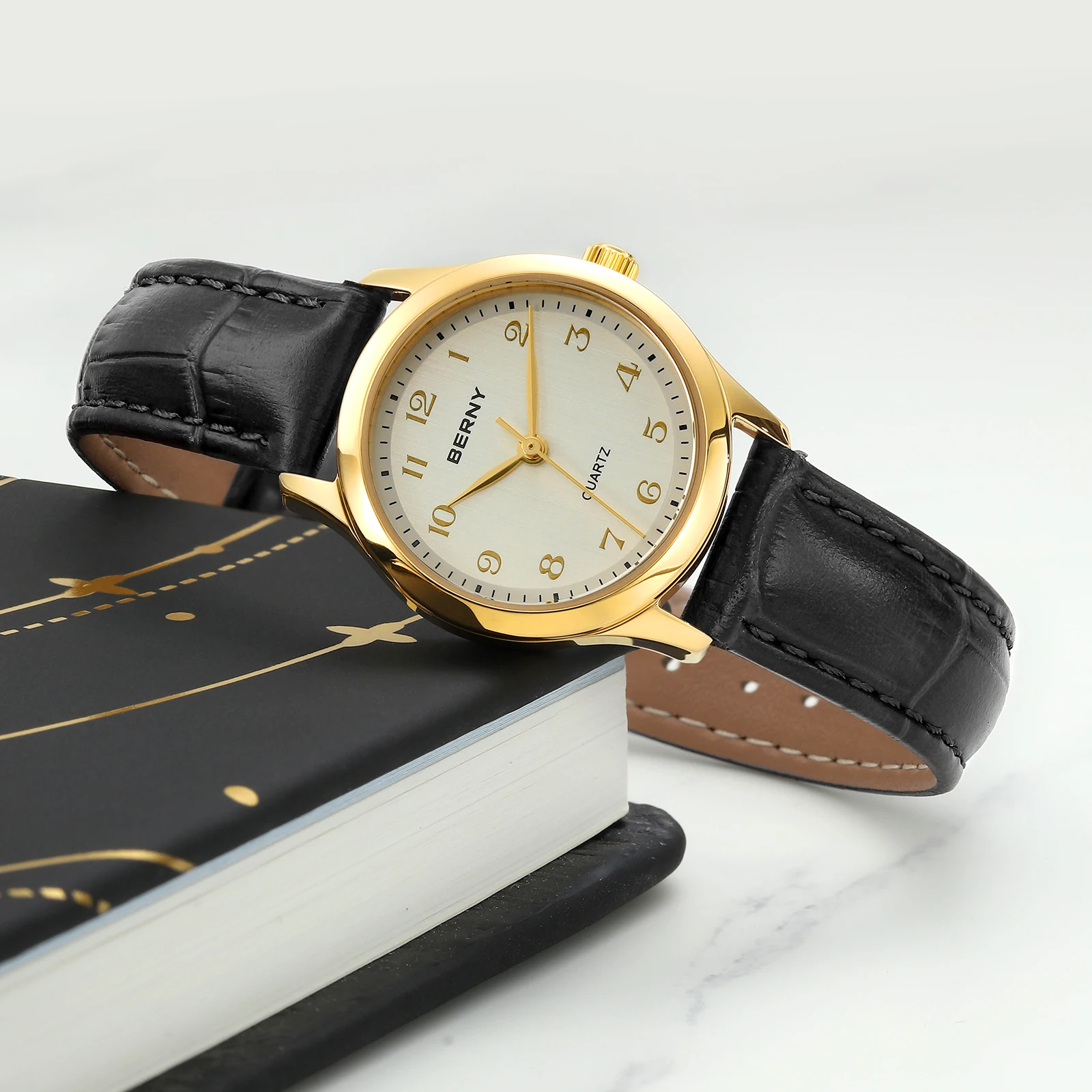 BERNY Gold Watch for Women Luxury Ladies Fashion Quartz Wristwatch Elegant Gradient Dial Multiple Scenarios Matching Lady Watch